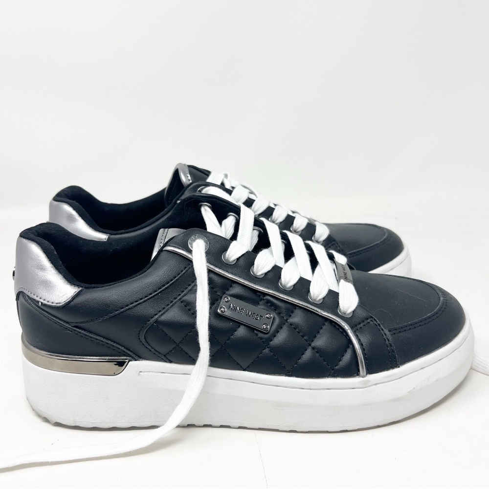 NINE WEST BLACK QUILTED FAUX LEATHER PLATFORM SNEAKERS WOMENS SZ 9